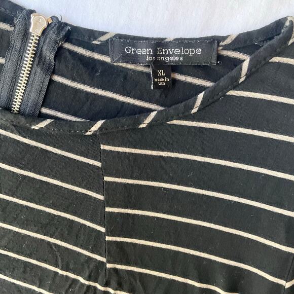 Green Envelope Women 3/4 Sleeve Crewneck Long Blouse size XL,Black White Stripes - Picture 5 of 8